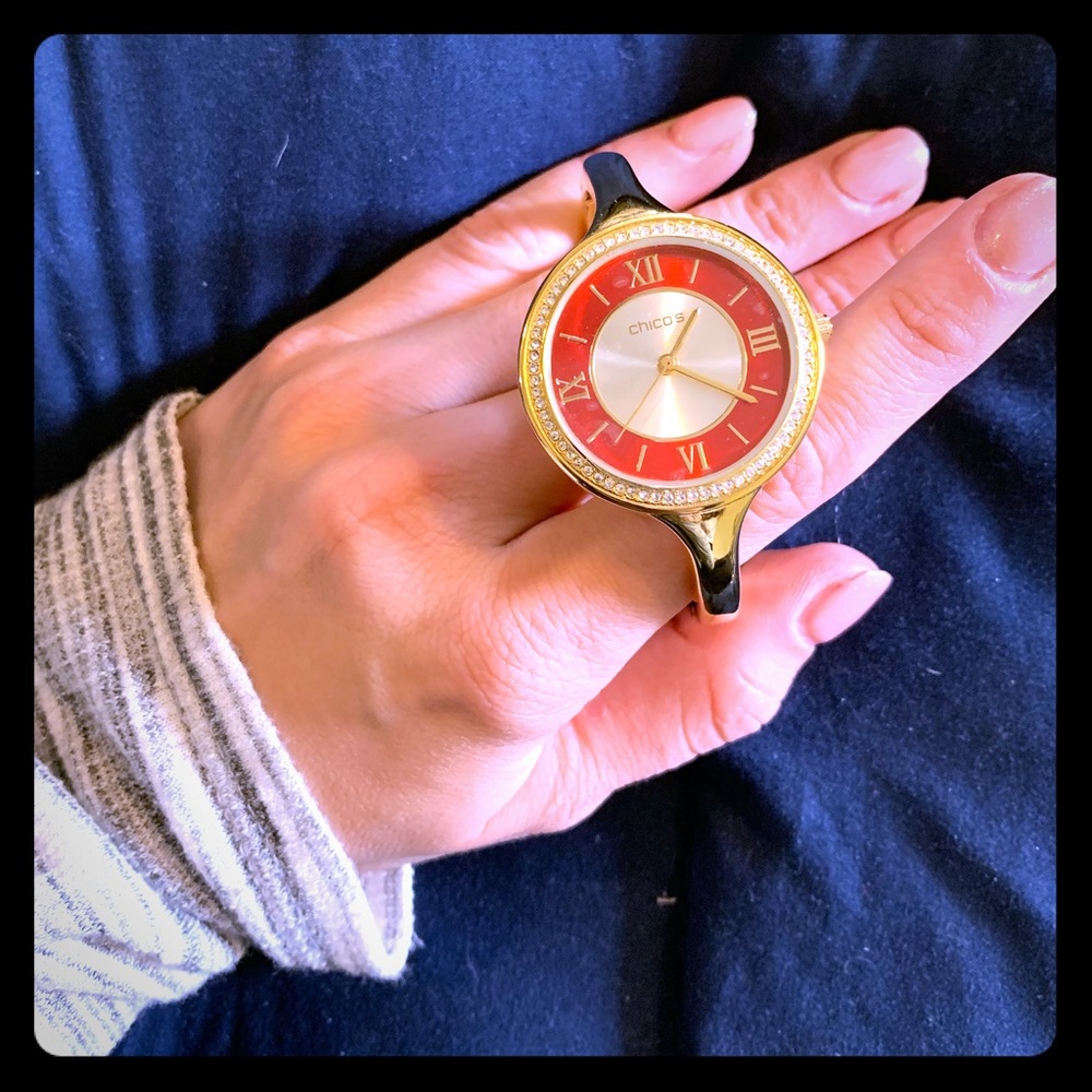 Chico’s red and gold watch